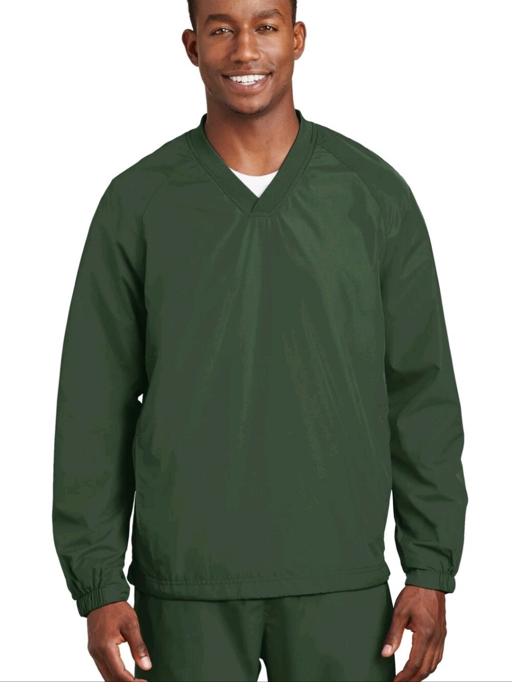 Sport-Tek Men's Long Sleeve V Neck Raglan Wind Shirt Pullover Green XL